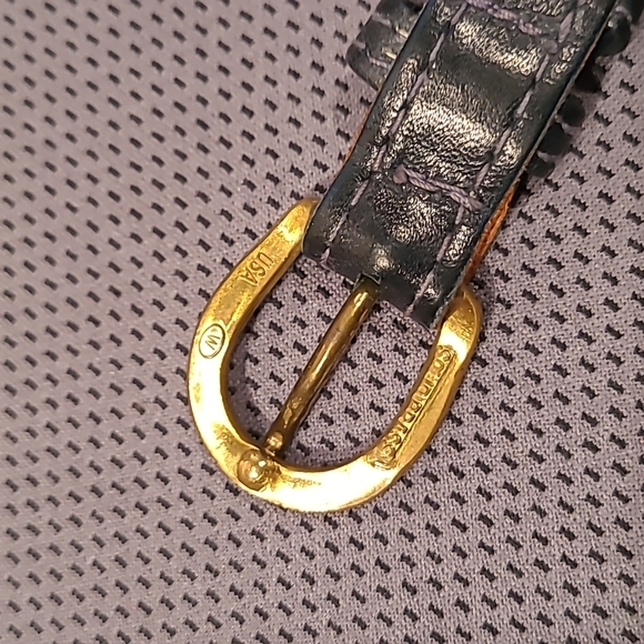 La Jolla Blue Leather Skinny Belt With Brass Buckle - Picture 5 of 14